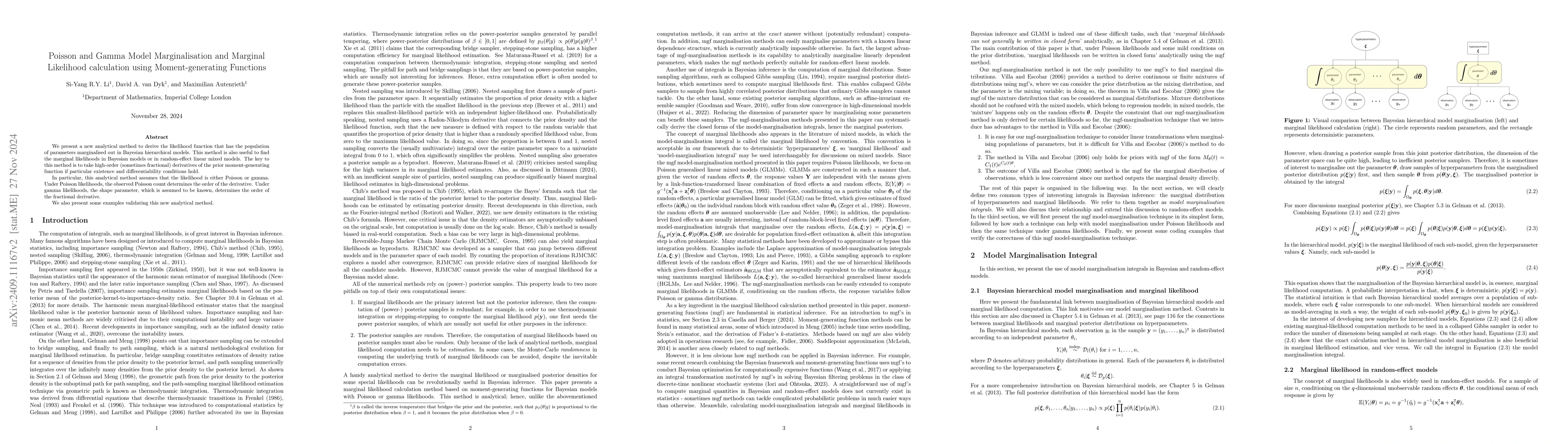 Thumbnail for Poisson and Gamma Model Marginalisation and Marginal Likelihood
  calculation using Moment-generating Functions