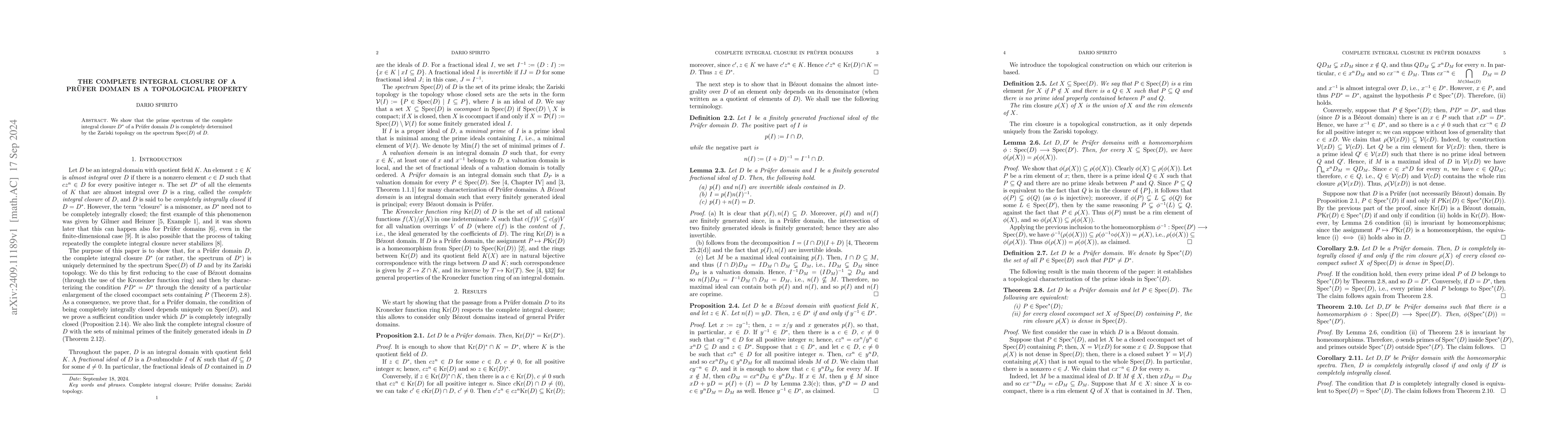 Thumbnail for The complete integral closure of a Prüfer domain is a topological
  property