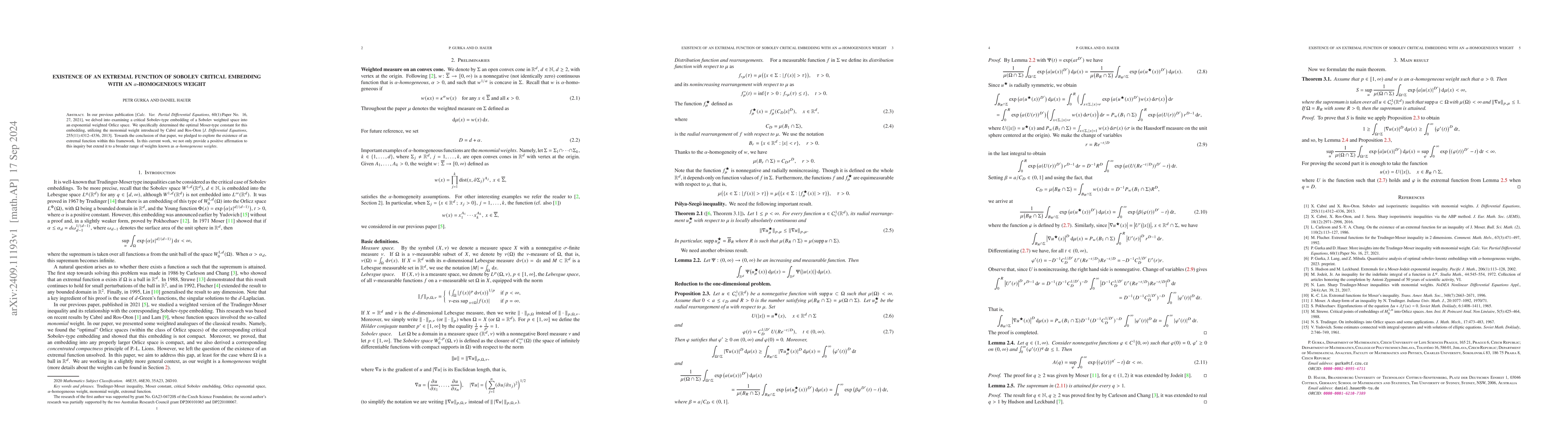 Thumbnail for Existence of an extremal function of Sobolev critical embedding with an
  $α$-homogeneous weight