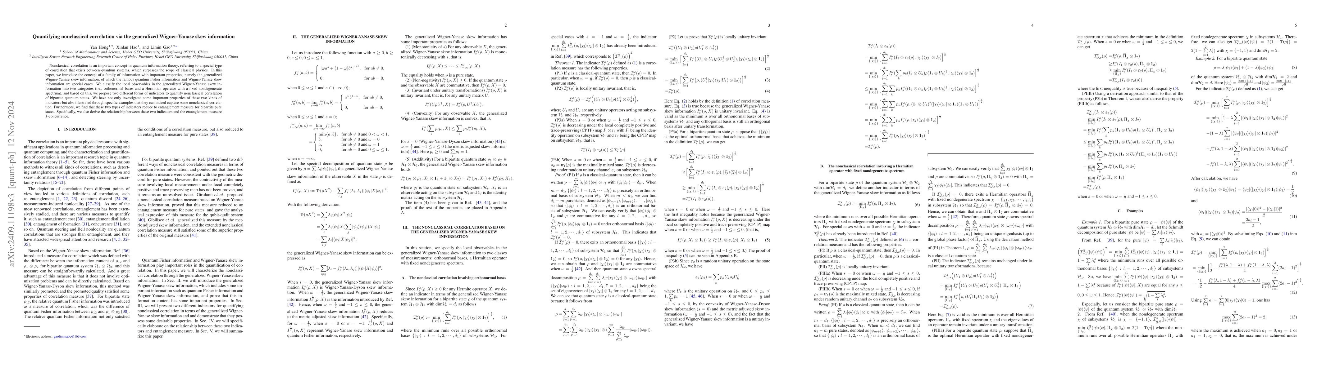Thumbnail for Quantifying nonclassical correlation via the generalized Wigner-Yanase
  skew information