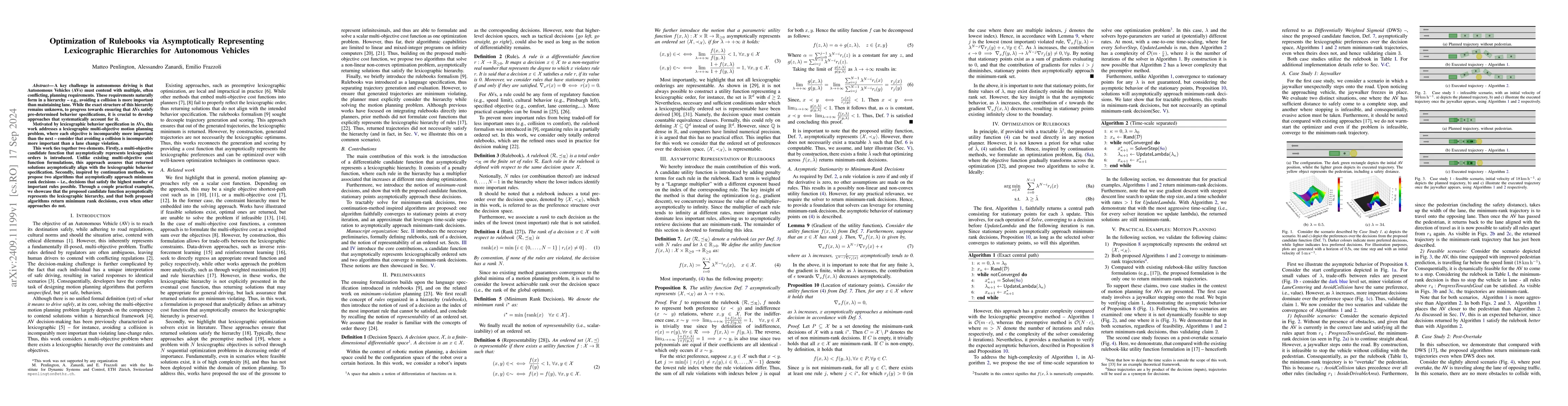 Thumbnail for Optimization of Rulebooks via Asymptotically Representing Lexicographic
  Hierarchies for Autonomous Vehicles