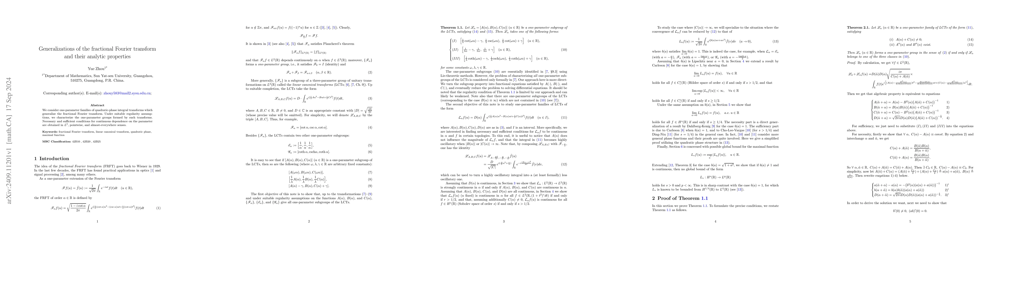 Thumbnail for Generalizations of the fractional Fourier transform and their analytic
  properties