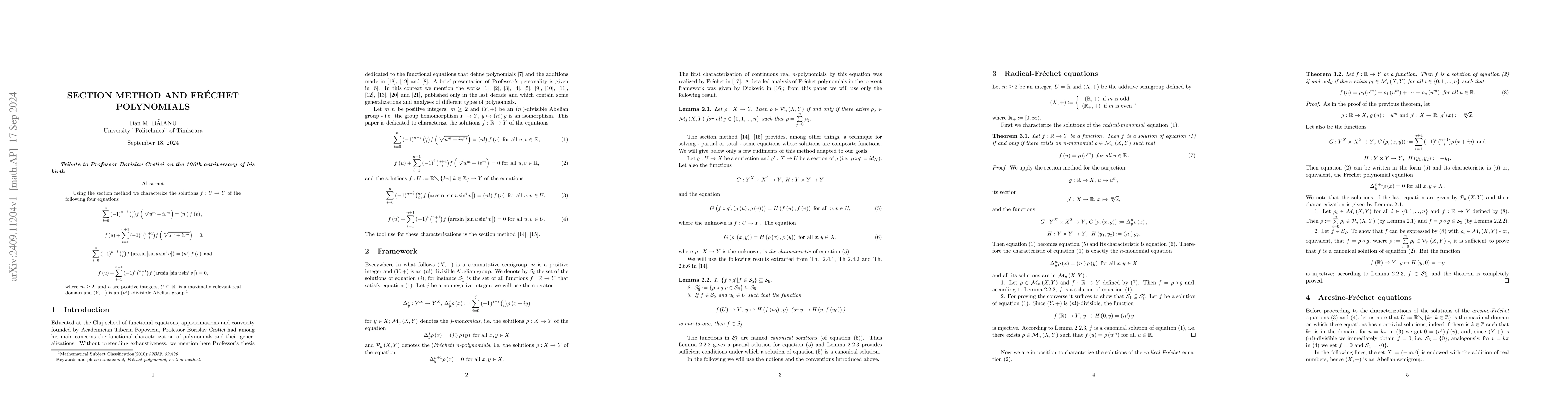 Thumbnail for Section method and Frechet polynomials