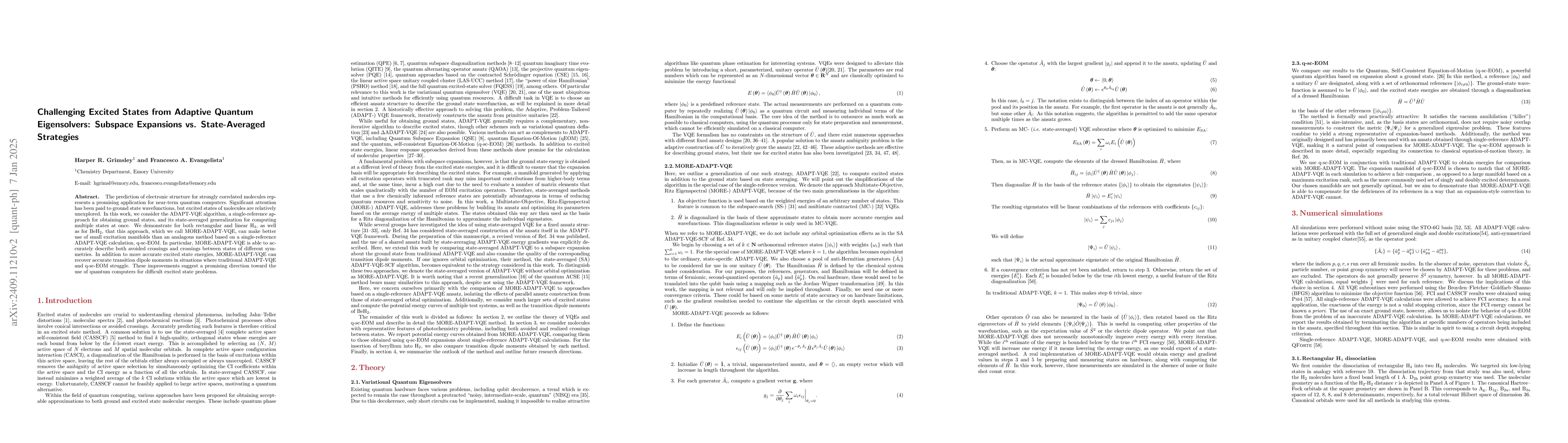 Thumbnail for Challenging Excited States from Adaptive Quantum Eigensolvers: Subspace
  Expansions vs. State-Averaged Strategies