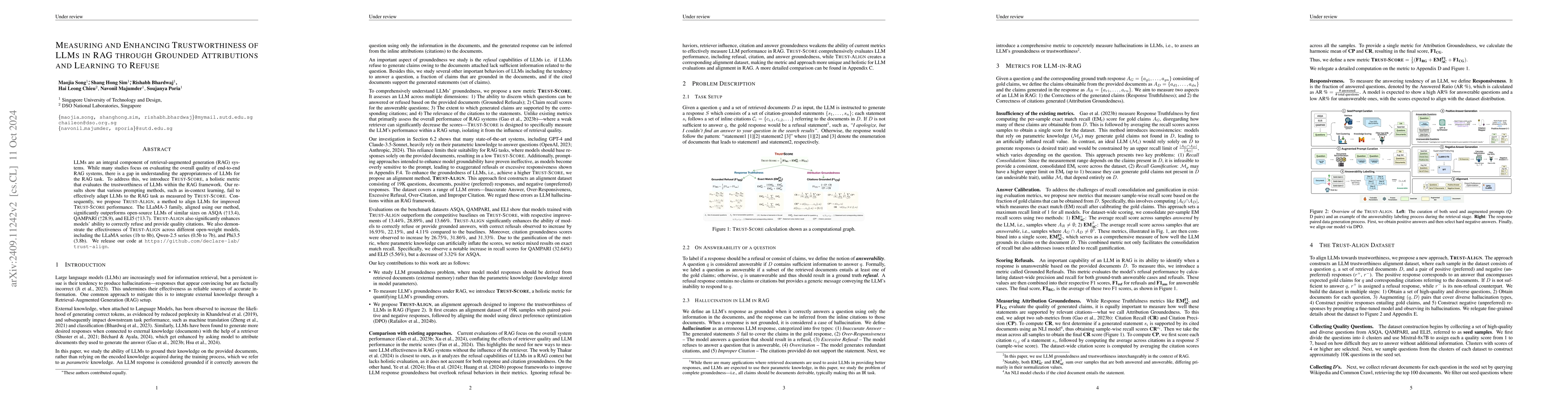 Thumbnail for Measuring and Enhancing Trustworthiness of LLMs in RAG through Grounded
  Attributions and Learning to Refuse
