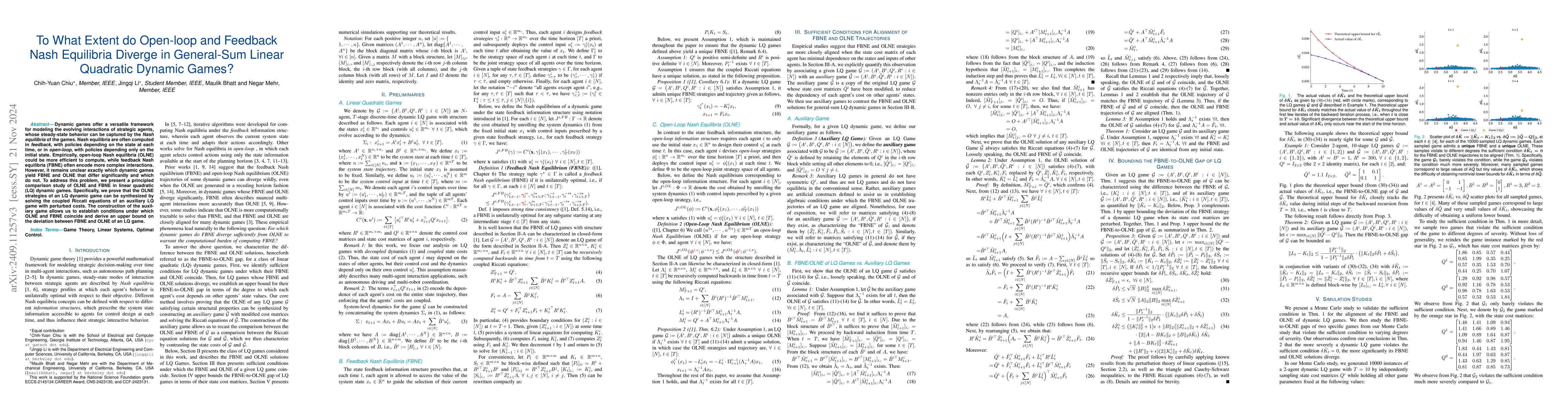Thumbnail for To What Extent do Open-loop and Feedback Nash Equilibria Diverge in
  General-Sum Linear Quadratic Dynamic Games?