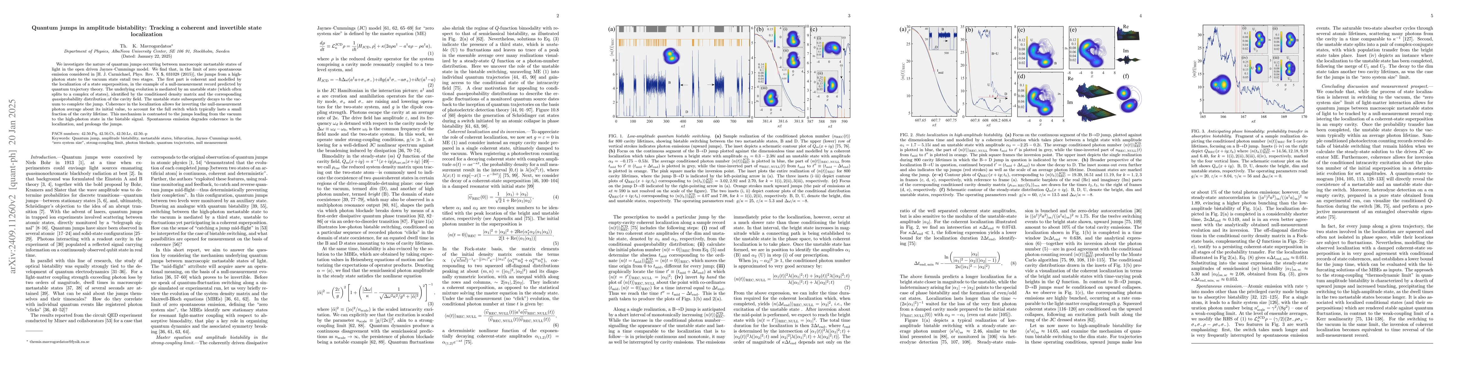 Thumbnail for Quantum jumps in amplitude bistability: tracking a coherent and
  invertible state localization