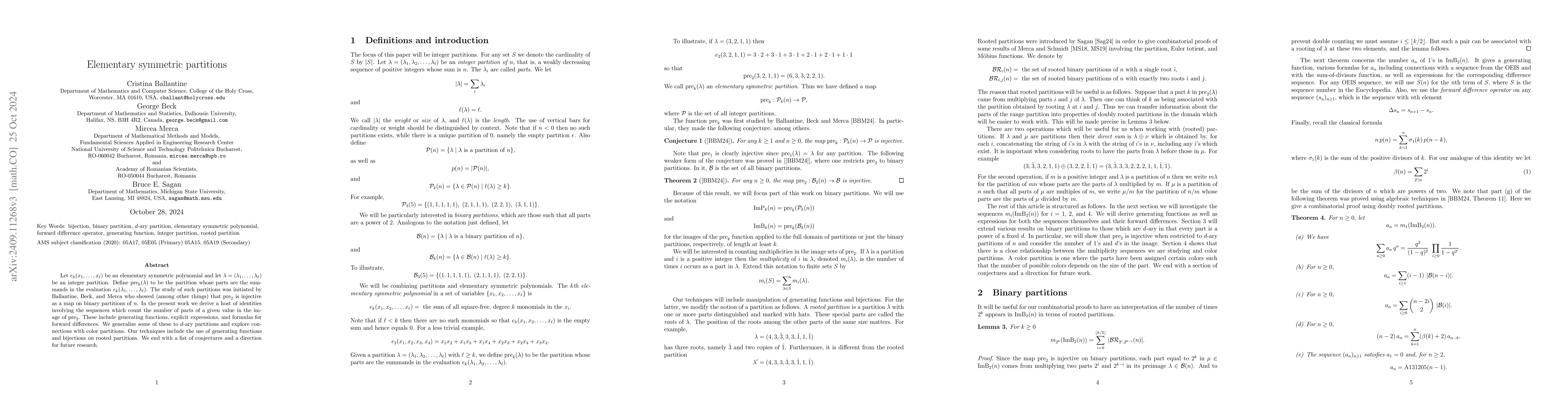 Thumbnail for Elementary symmetric partitions