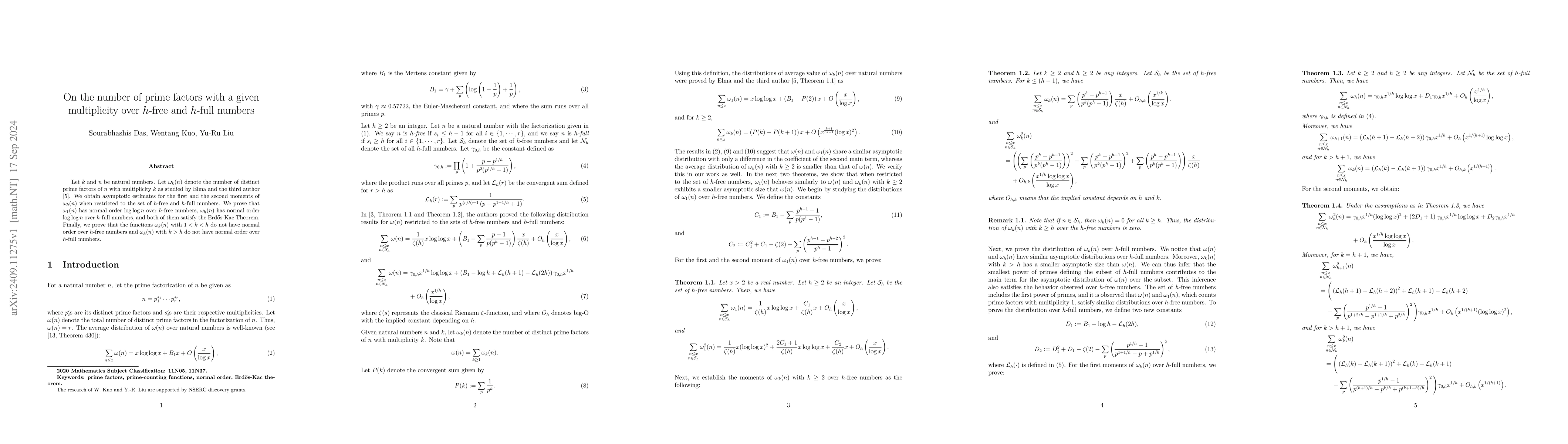Thumbnail for On the number of prime factors with a given multiplicity over h-free and
  h-full numbers