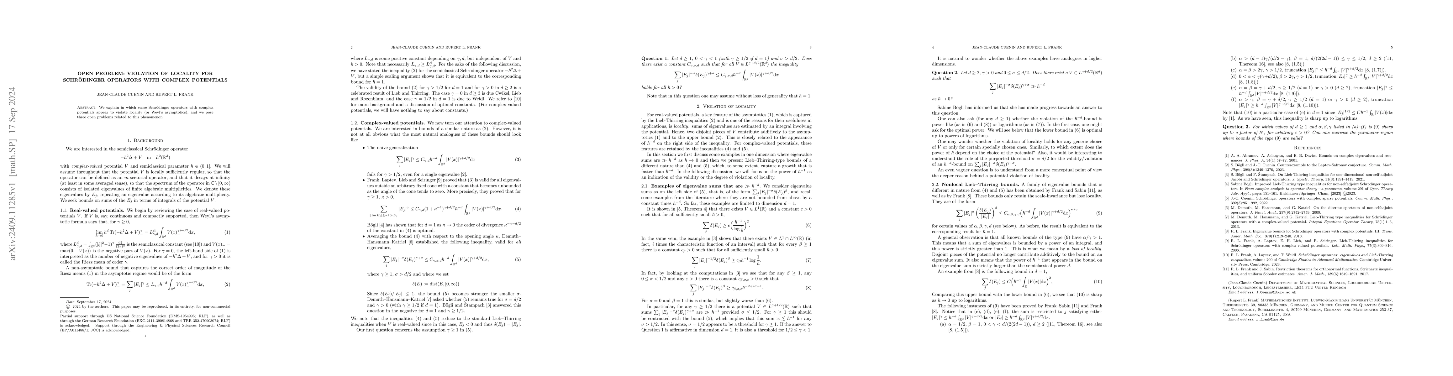 Thumbnail for Open problem: Violation of locality for Schrödinger operators with
  complex potentials