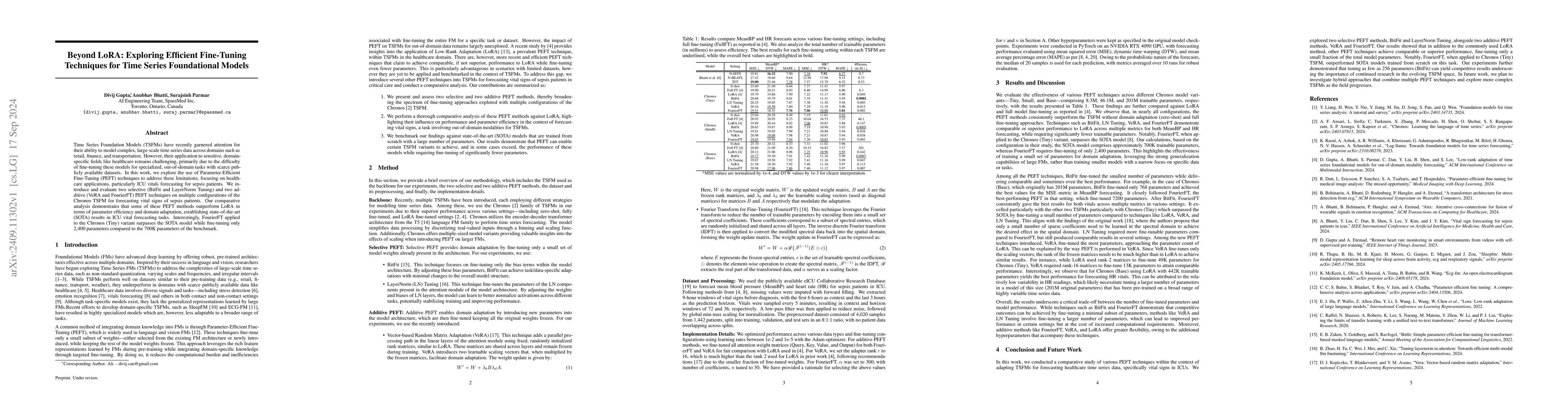 Thumbnail for Beyond LoRA: Exploring Efficient Fine-Tuning Techniques for Time Series
  Foundational Models