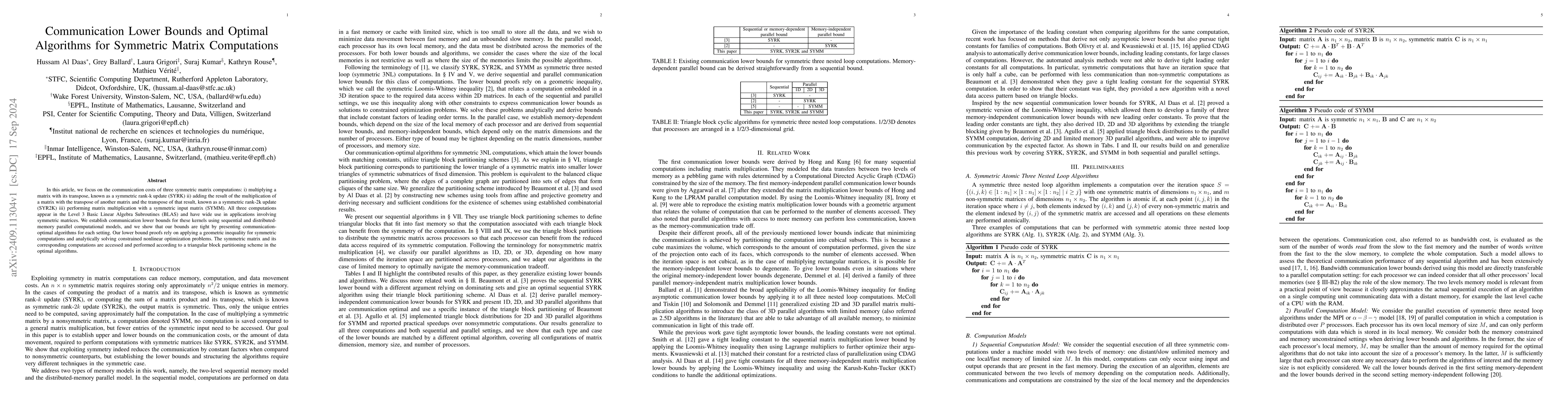 Thumbnail for Communication Lower Bounds and Optimal Algorithms for Symmetric Matrix
  Computations