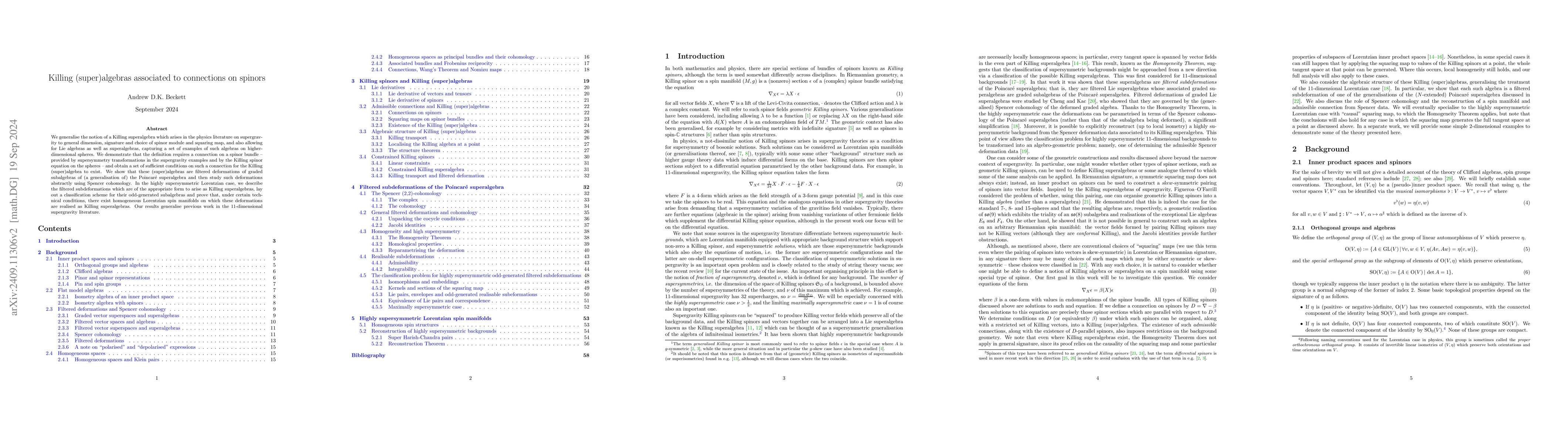 Thumbnail for Killing (super)algebras associated to connections on spinors