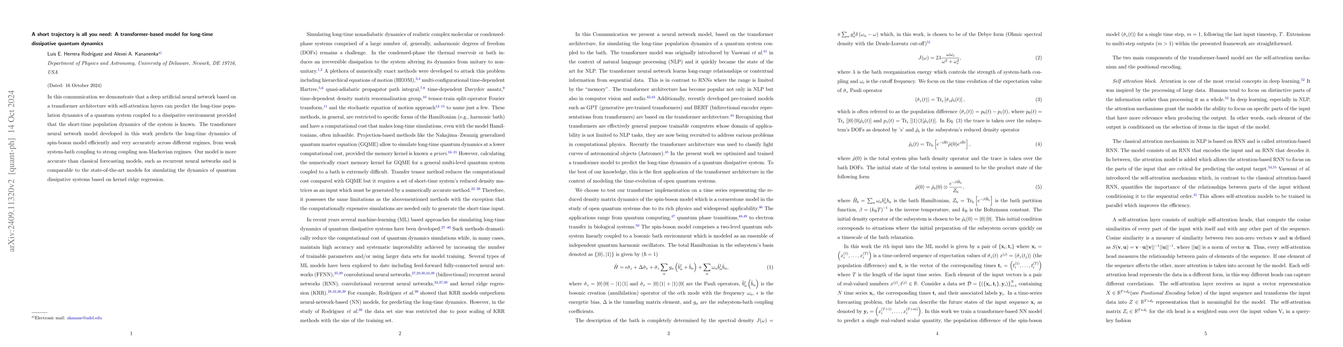 Thumbnail for A short trajectory is all you need: A transformer-based model for
  long-time dissipative quantum dynamics