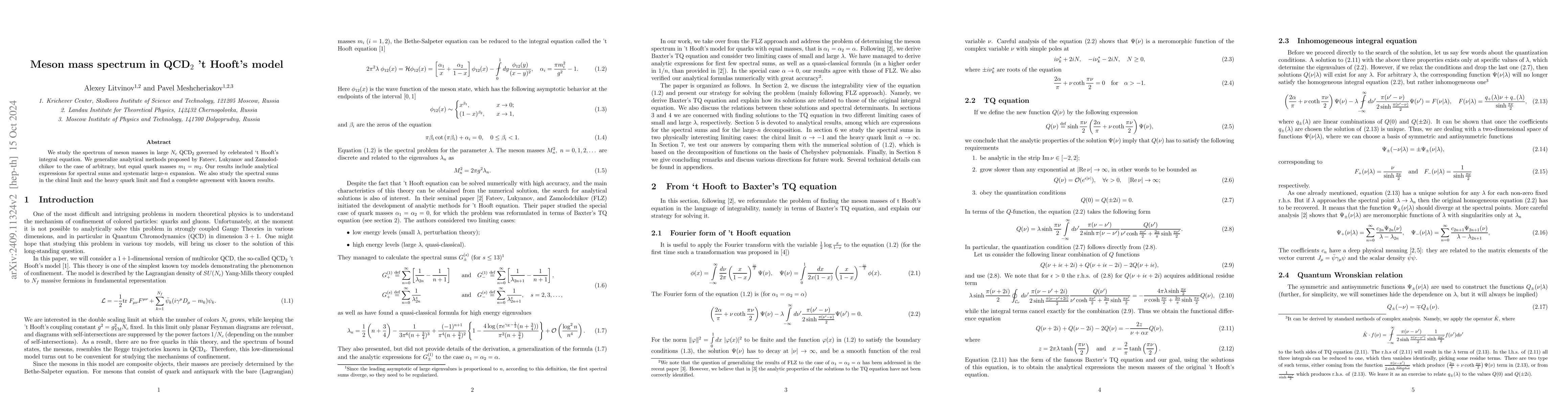 Thumbnail for Meson mass spectrum in QCD$_2$ 't Hooft's model