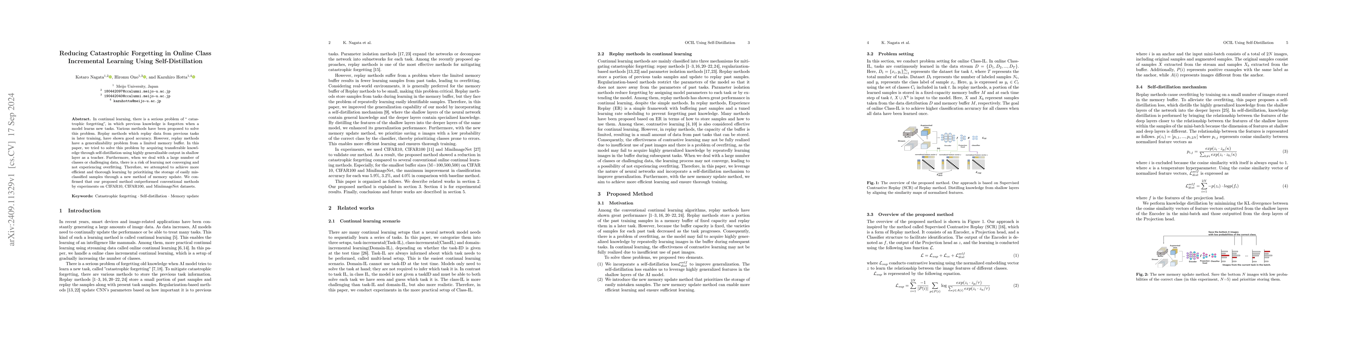 Thumbnail for Reducing Catastrophic Forgetting in Online Class Incremental Learning
  Using Self-Distillation
