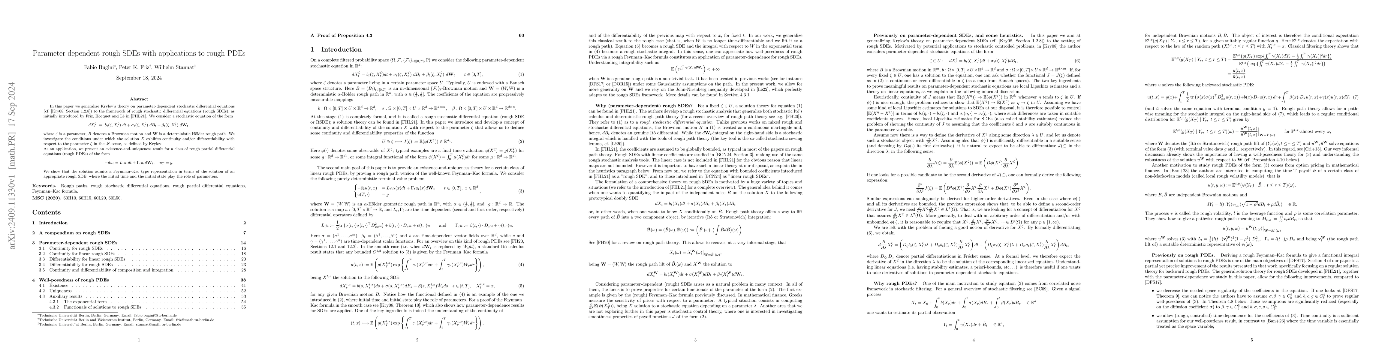 Thumbnail for Parameter dependent rough SDEs with applications to rough PDEs