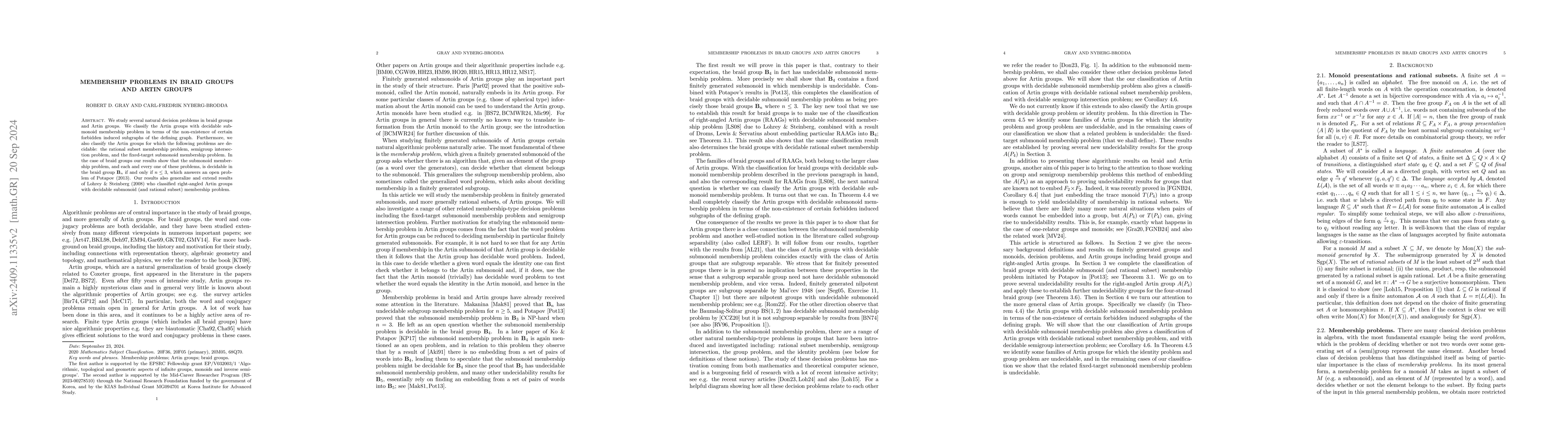 Thumbnail for Membership problems in braid groups and Artin groups