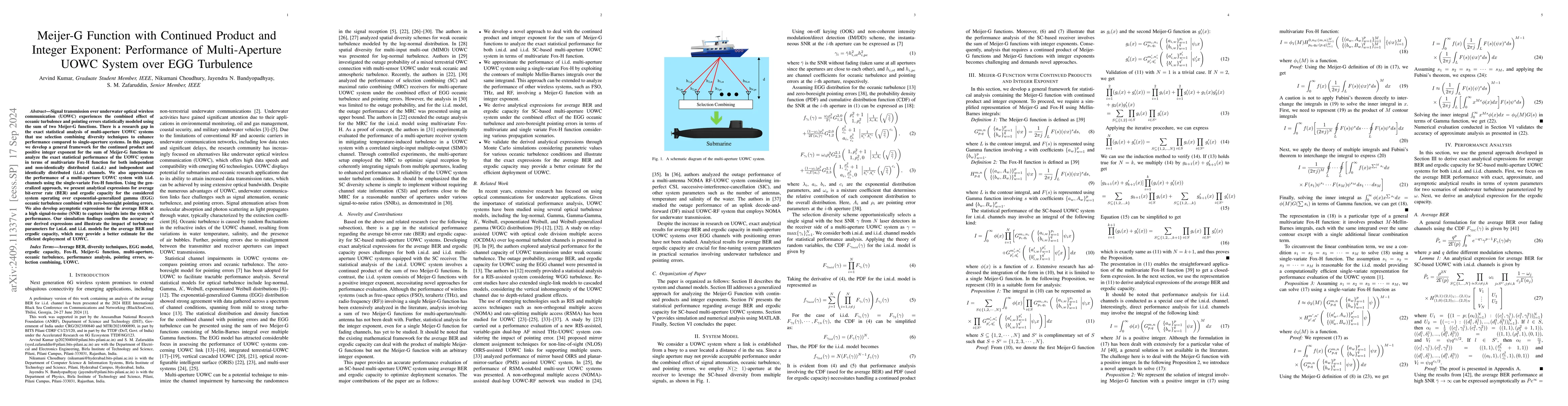 Thumbnail for Meijer-G Function with Continued Product and Integer Exponent:
  Performance of Multi-Aperture UOWC System over EGG Turbulence