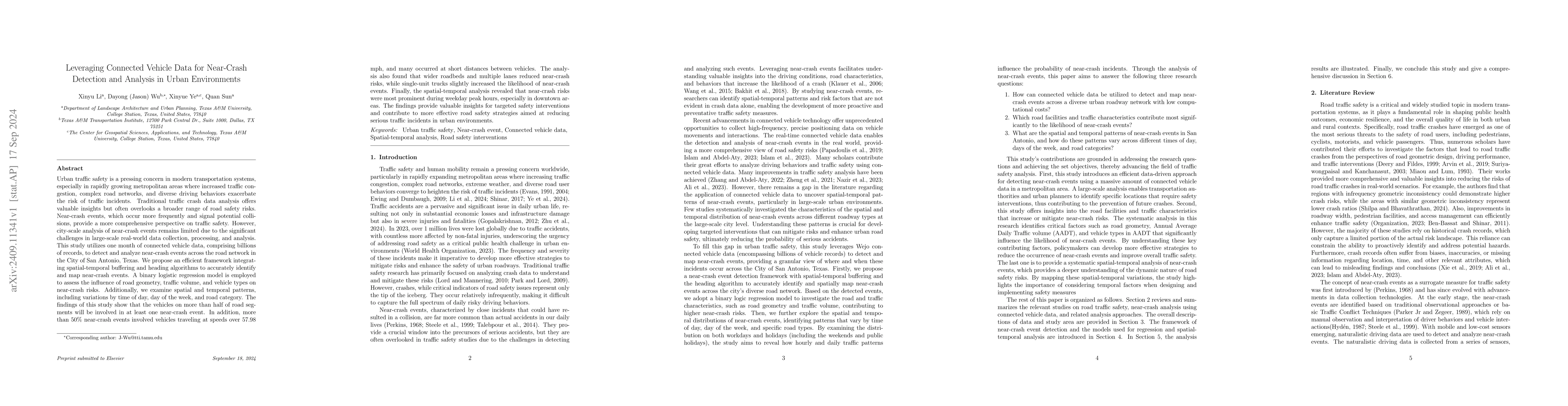 Thumbnail for Leveraging Connected Vehicle Data for Near-Crash Detection and Analysis
  in Urban Environments