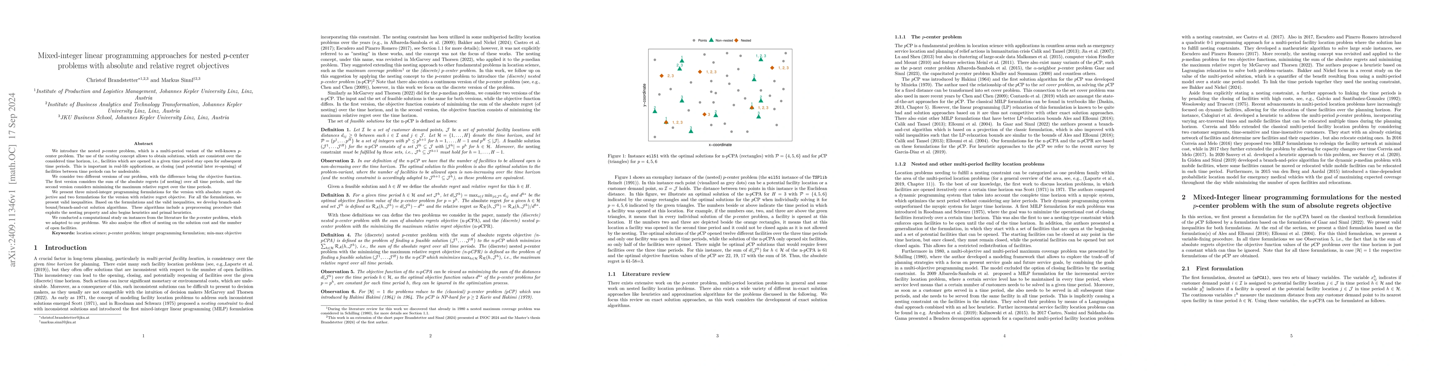Thumbnail for Mixed-integer linear programming approaches for nested $p$-center
  problems with absolute and relative regret objectives