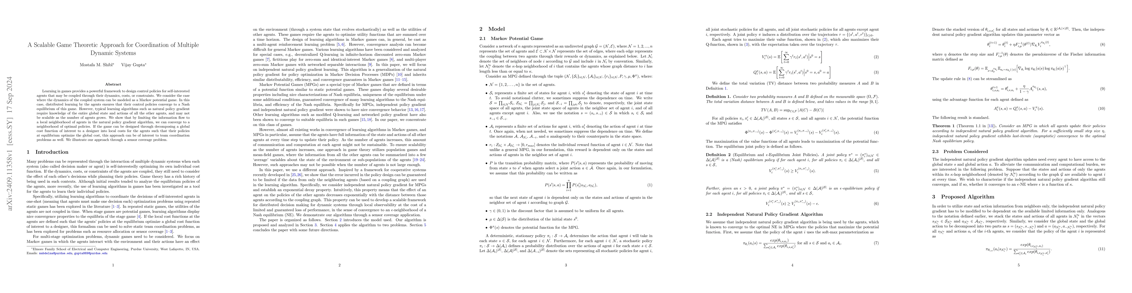 Thumbnail for A Scalable Game Theoretic Approach for Coordination of Multiple Dynamic
  Systems