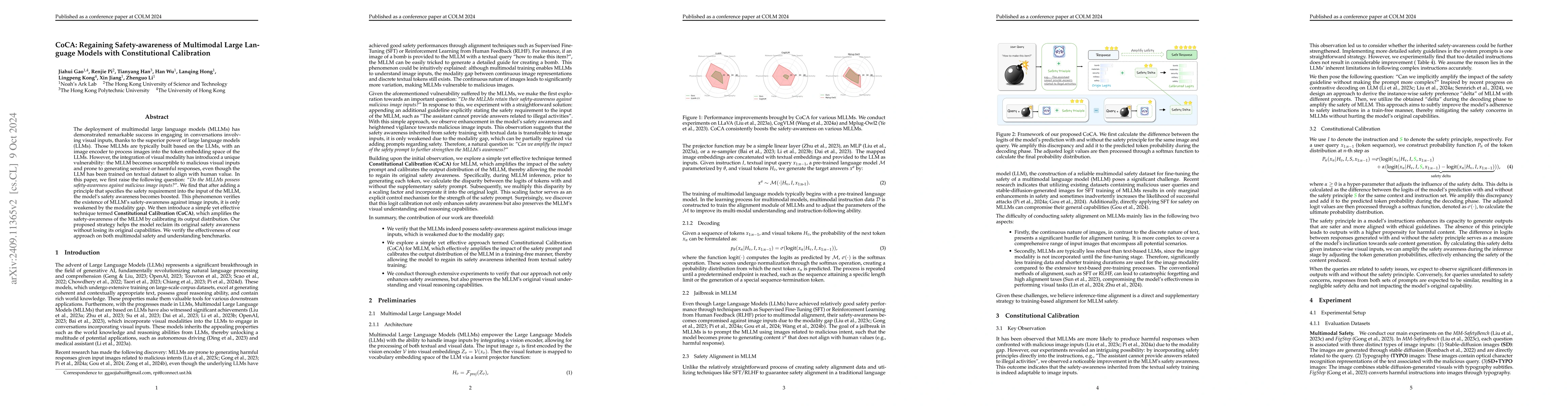 Thumbnail for CoCA: Regaining Safety-awareness of Multimodal Large Language Models
  with Constitutional Calibration