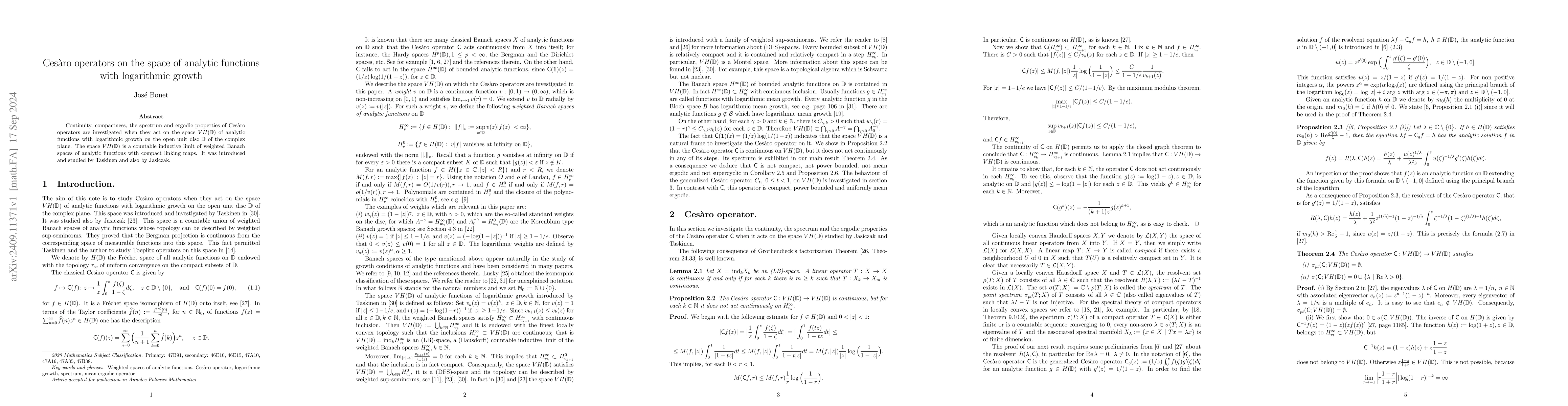 Thumbnail for Cesàro operators on the space of analytic functions with logarithmic
  growth