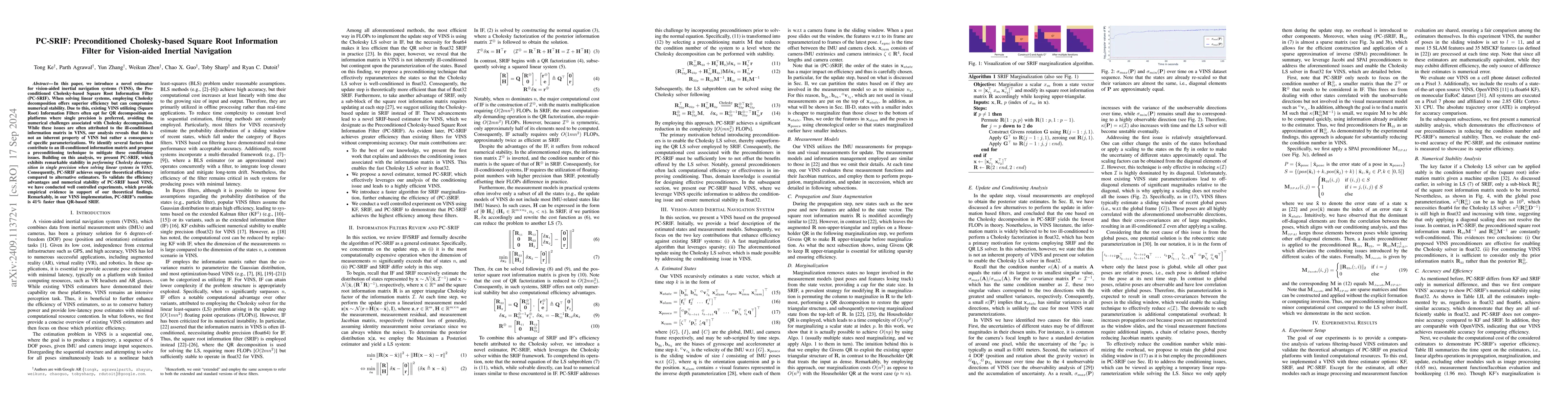 Thumbnail for PC-SRIF: Preconditioned Cholesky-based Square Root Information Filter
  for Vision-aided Inertial Navigation