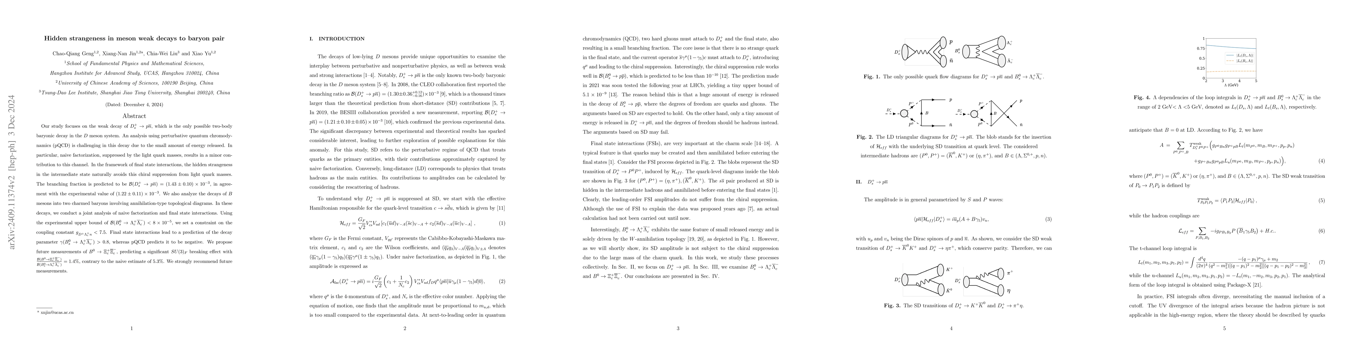 Thumbnail for Hidden strangeness in meson weak decays to baryon pair