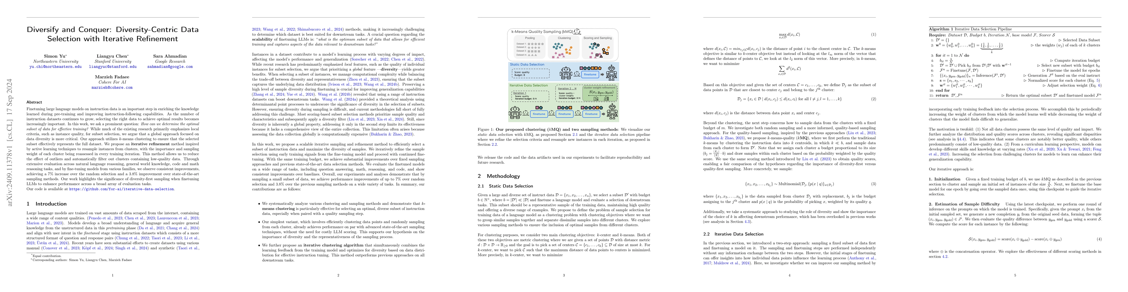 Thumbnail for Diversify and Conquer: Diversity-Centric Data Selection with Iterative
  Refinement