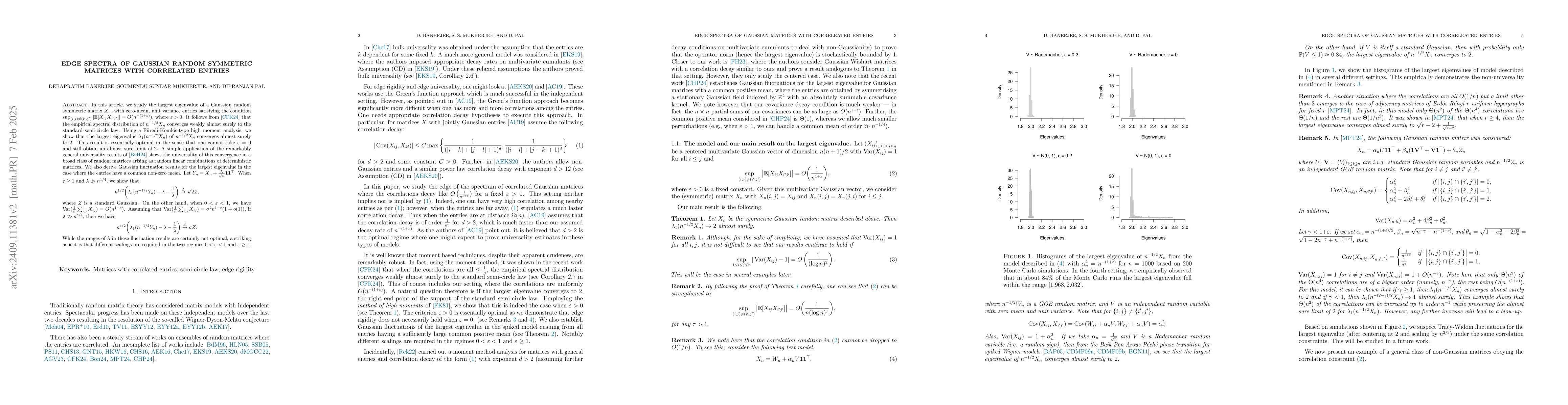 Thumbnail for Edge spectra of Gaussian random symmetric matrices with correlated
  entries