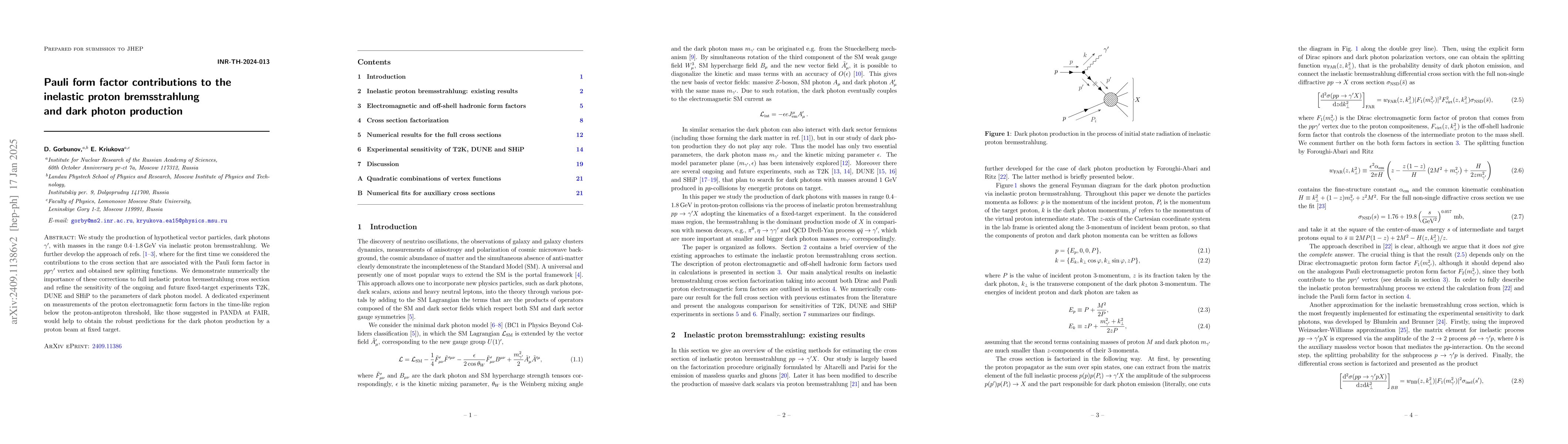 Thumbnail for Pauli form factor contributions to the inelastic proton bremsstrahlung
  and dark photon production