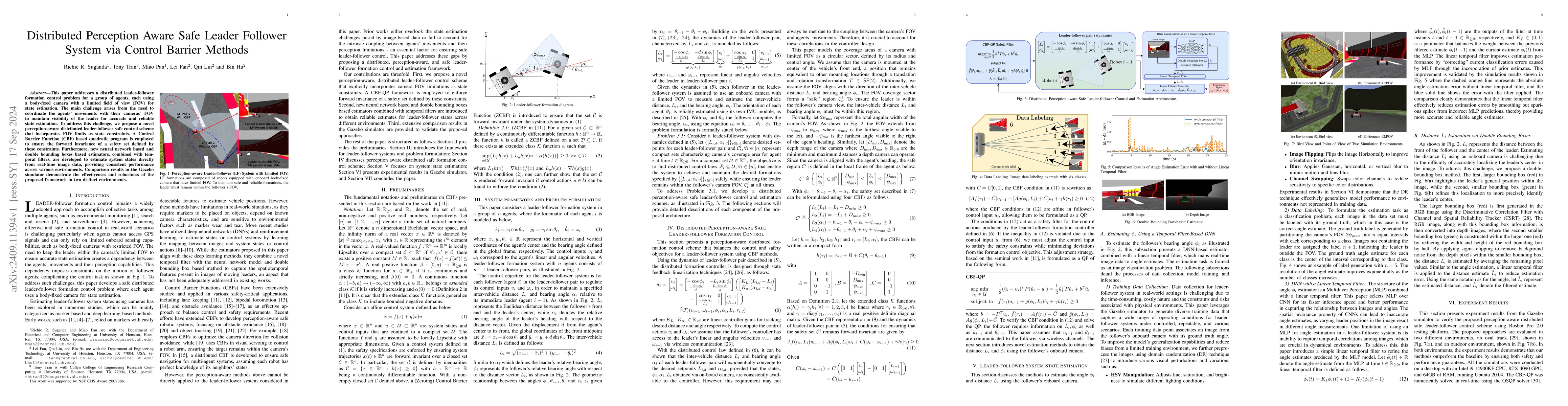 Thumbnail for Distributed Perception Aware Safe Leader Follower System via Control
  Barrier Methods