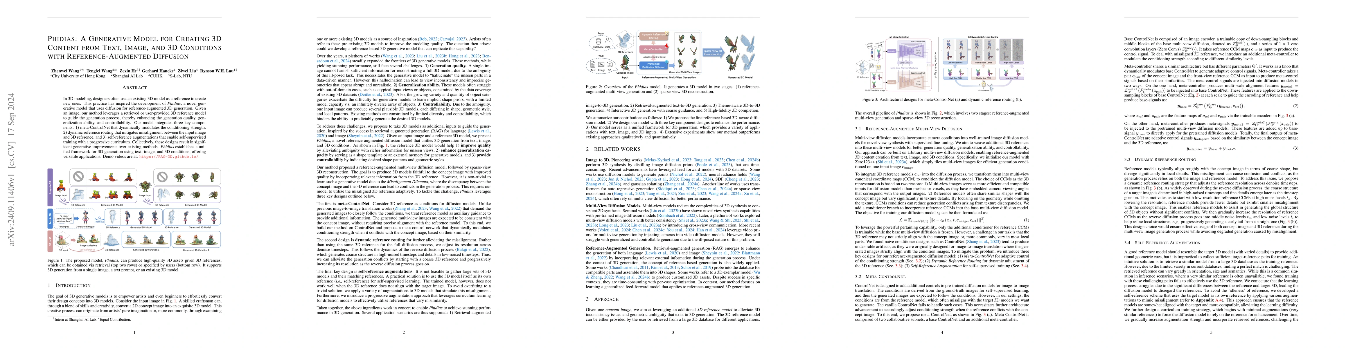 Thumbnail for Phidias: A Generative Model for Creating 3D Content from Text, Image,
  and 3D Conditions with Reference-Augmented Diffusion