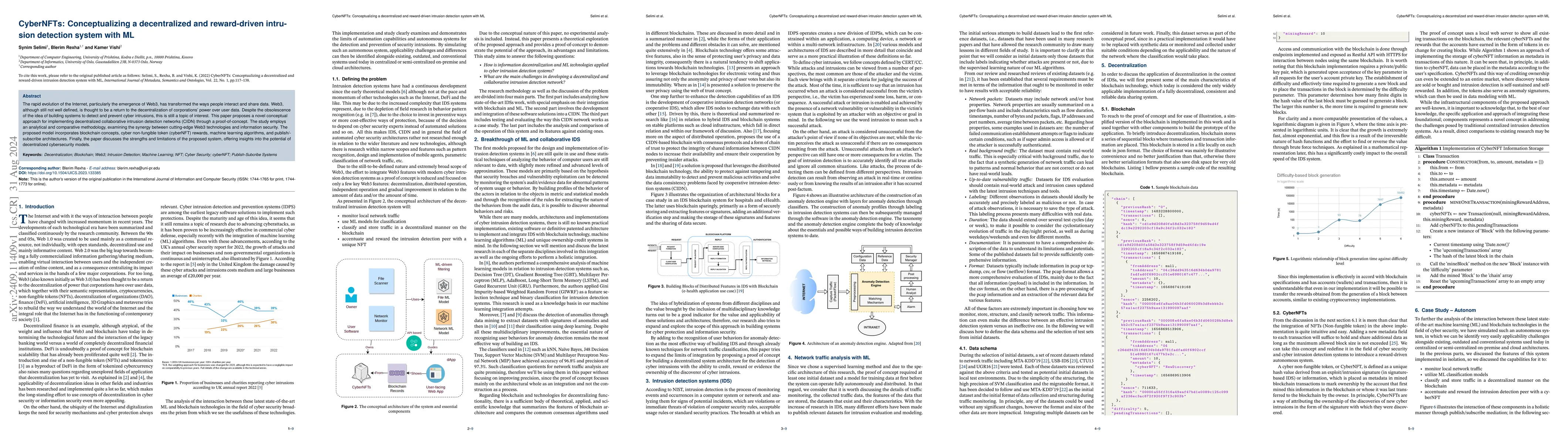 Thumbnail for CyberNFTs: Conceptualizing a decentralized and reward-driven intrusion
  detection system with ML