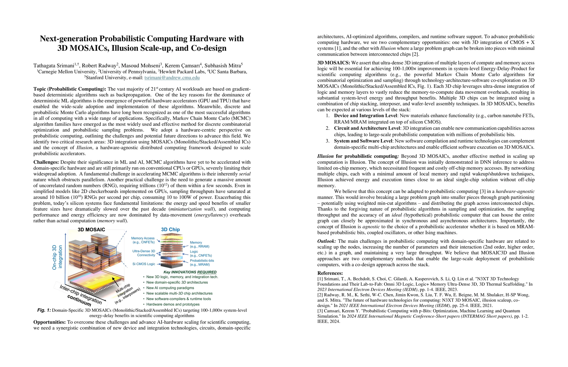 Thumbnail for Next-generation Probabilistic Computing Hardware with 3D MOSAICs,
  Illusion Scale-up, and Co-design