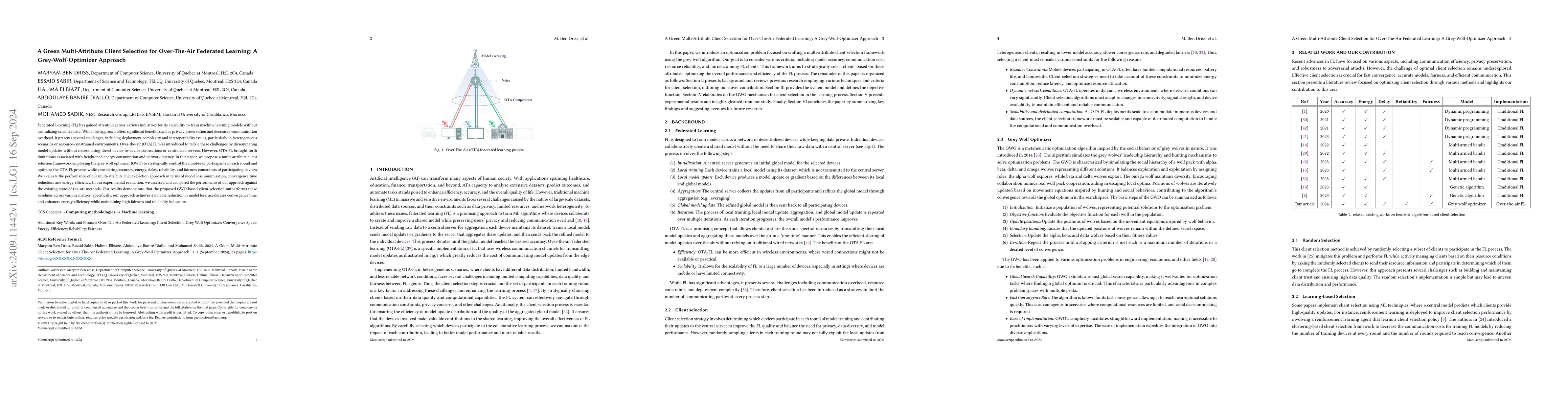 Thumbnail for A Green Multi-Attribute Client Selection for Over-The-Air Federated
  Learning: A Grey-Wolf-Optimizer Approach