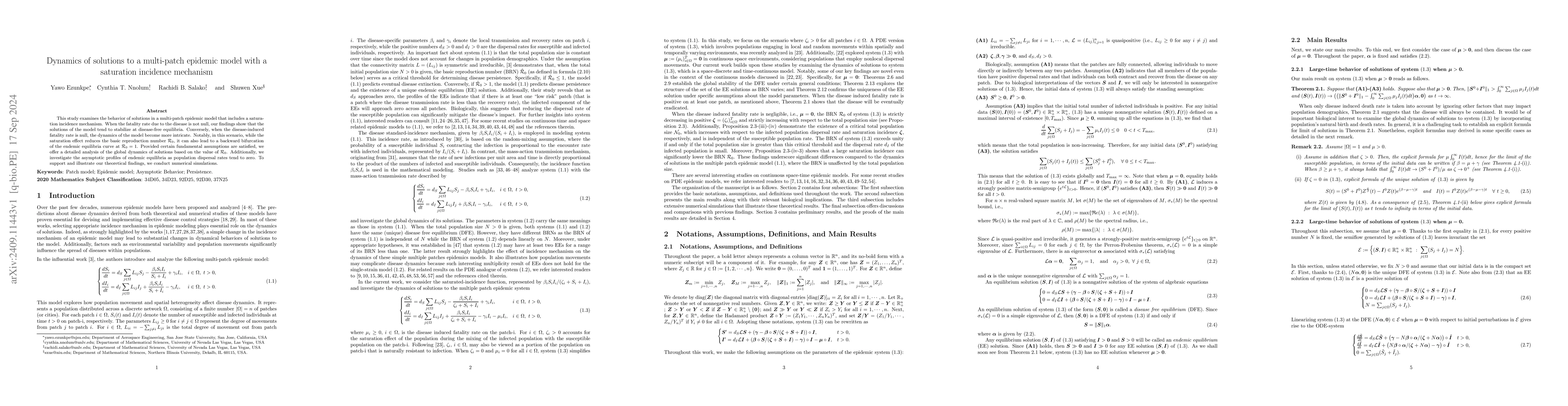 Thumbnail for Dynamics of solutions to a multi-patch epidemic model with a saturation
  incidence mechanism