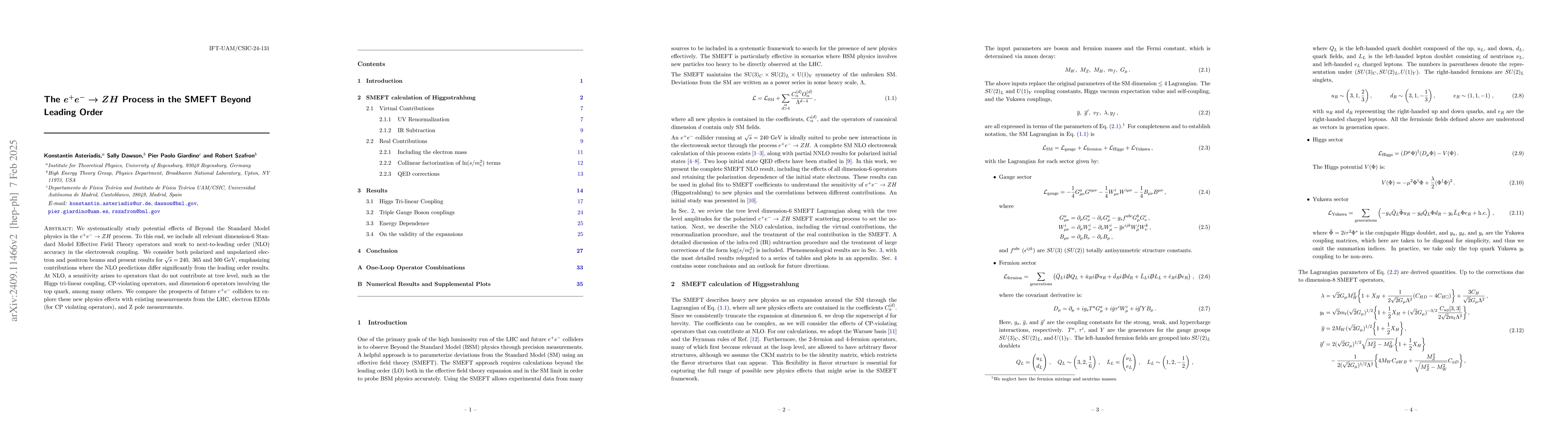 Thumbnail for The $e^+ e^- \rightarrow Z H$ Process in the SMEFT Beyond Leading Order