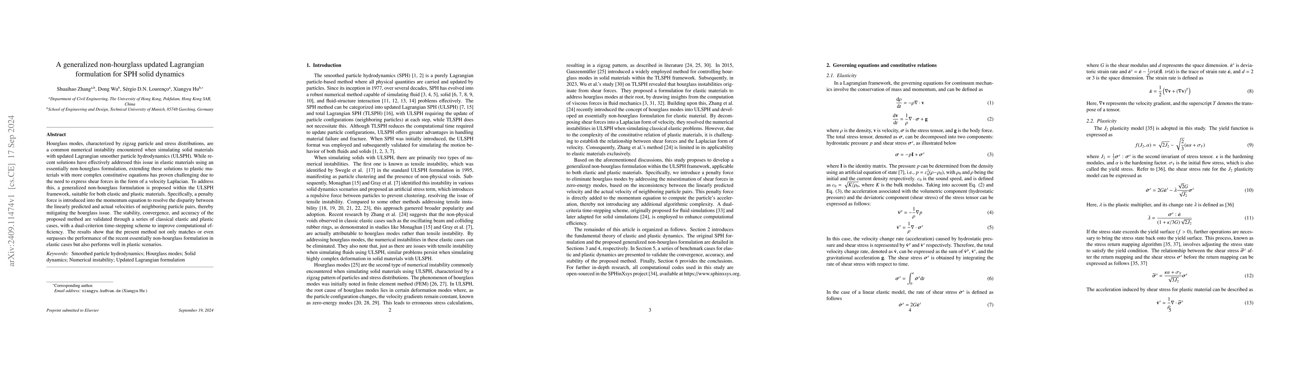 Thumbnail for A generalized non-hourglass updated Lagrangian formulation for SPH solid
  dynamics