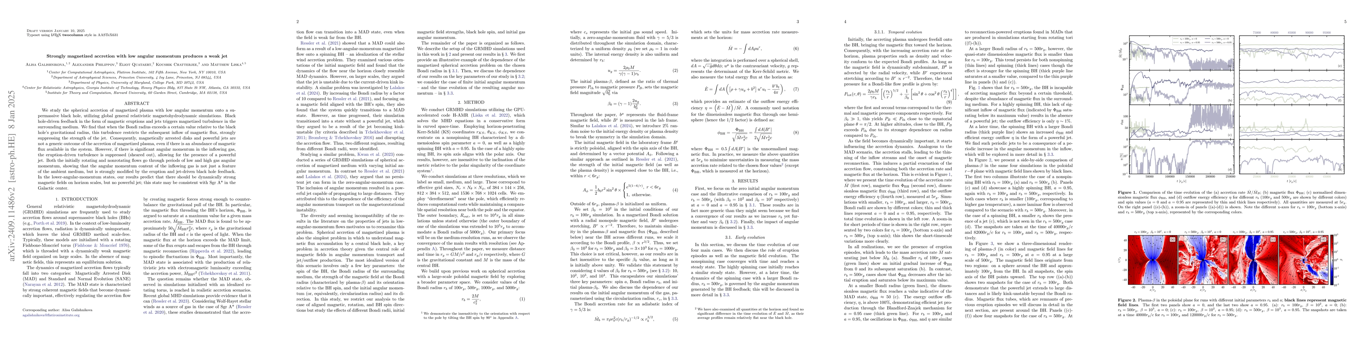 Thumbnail for Strongly magnetized accretion with low angular momentum produces a weak
  jet