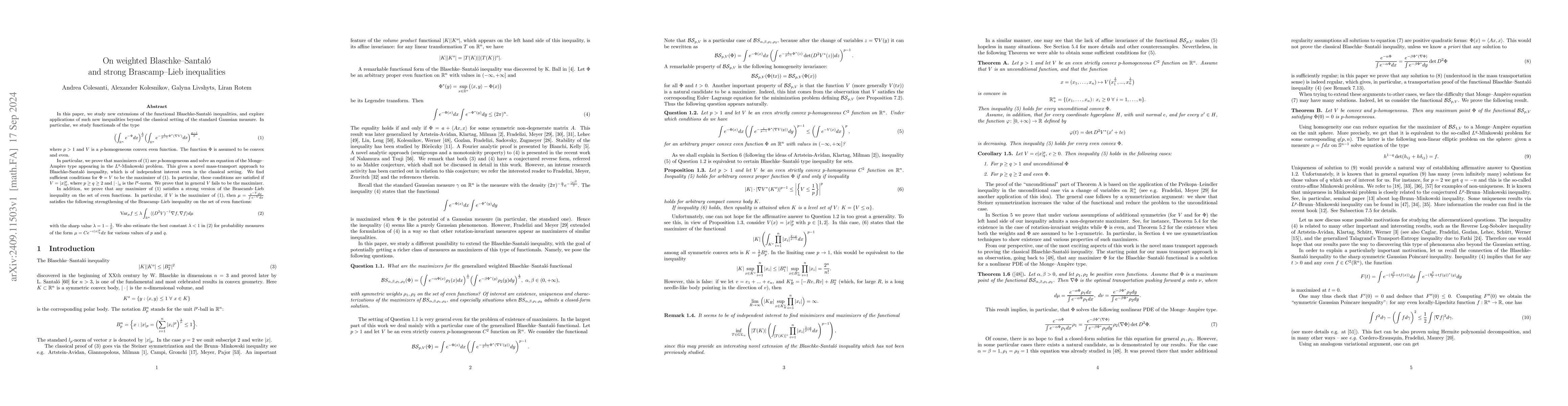 Thumbnail for On weighted Blaschke--Santalo and strong Brascamp--Lieb inequalities