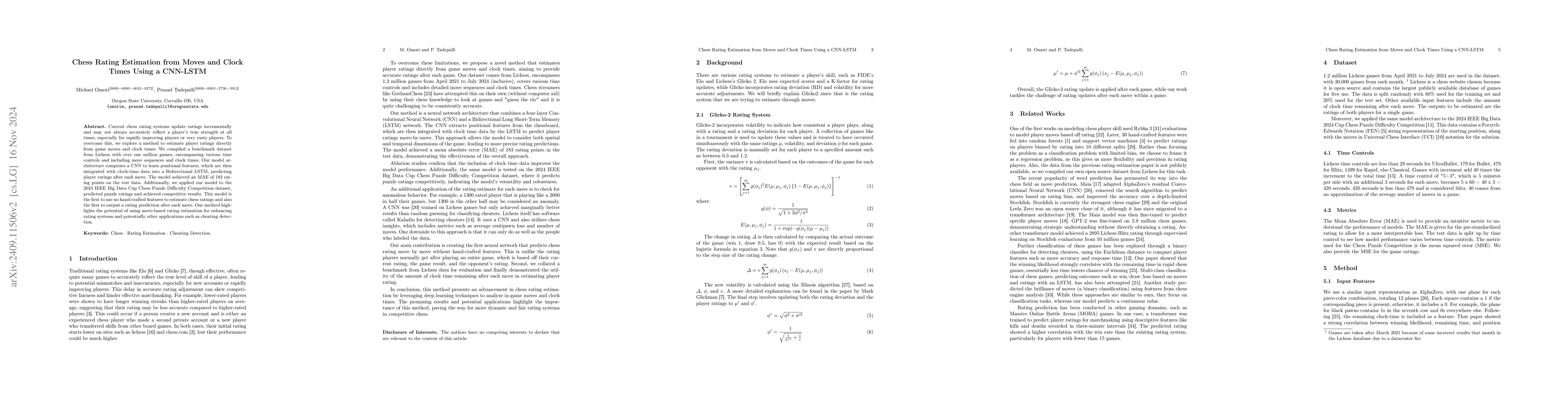 Thumbnail for Chess Rating Estimation from Moves and Clock Times Using a CNN-LSTM