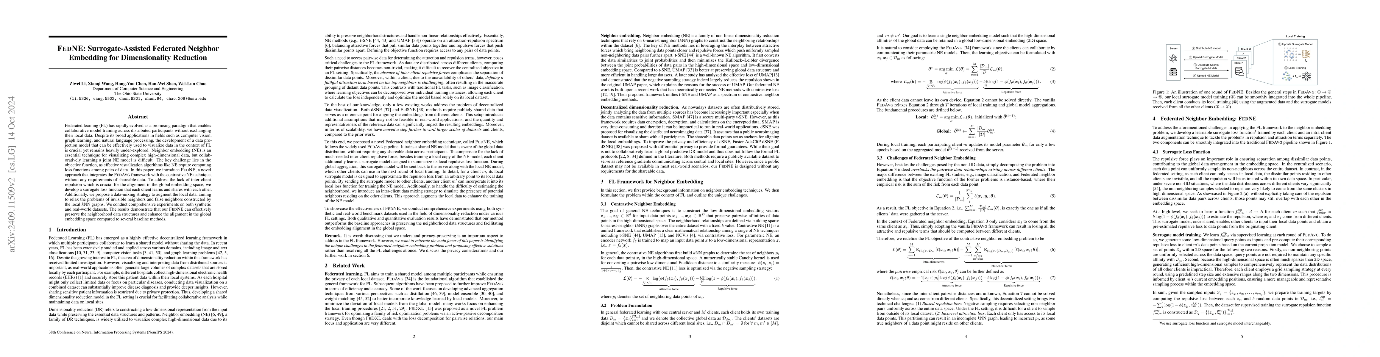 Thumbnail for FedNE: Surrogate-Assisted Federated Neighbor Embedding for
  Dimensionality Reduction