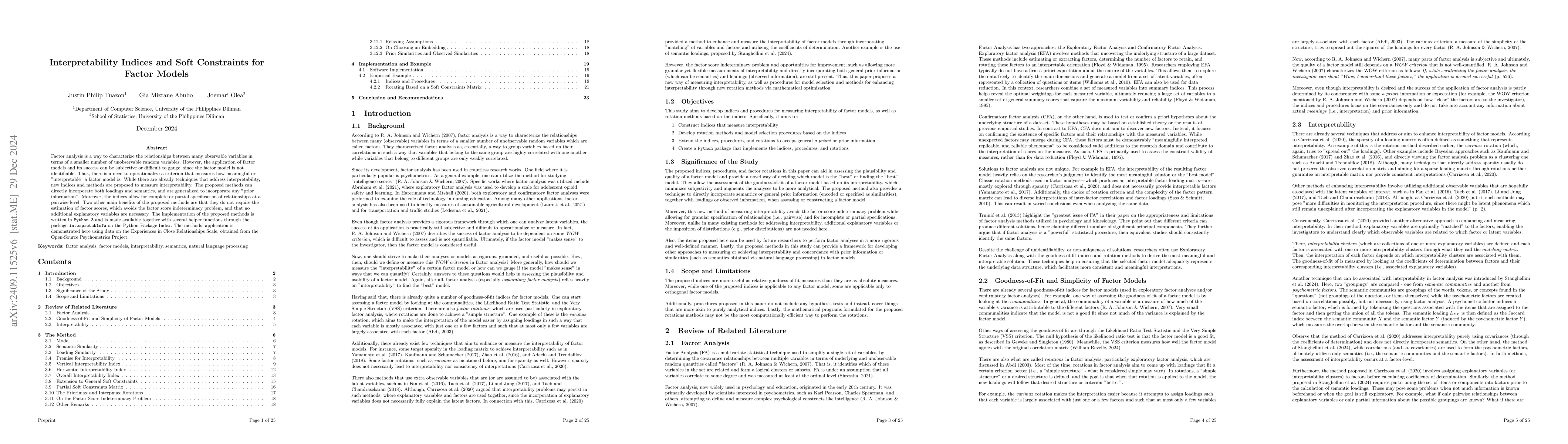 Thumbnail for Interpretability Indices and Soft Constraints for Factor Models