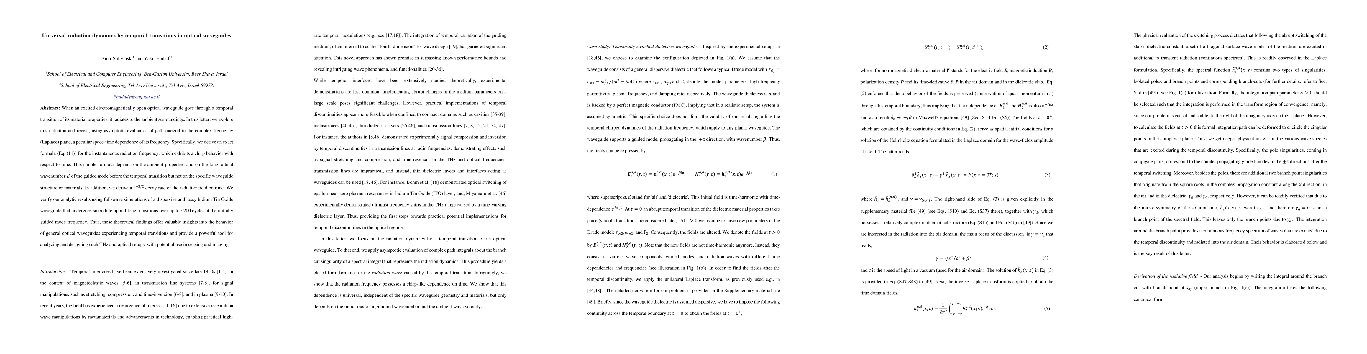 Thumbnail for Universal radiation dynamics by temporal transitions in optical
  waveguides