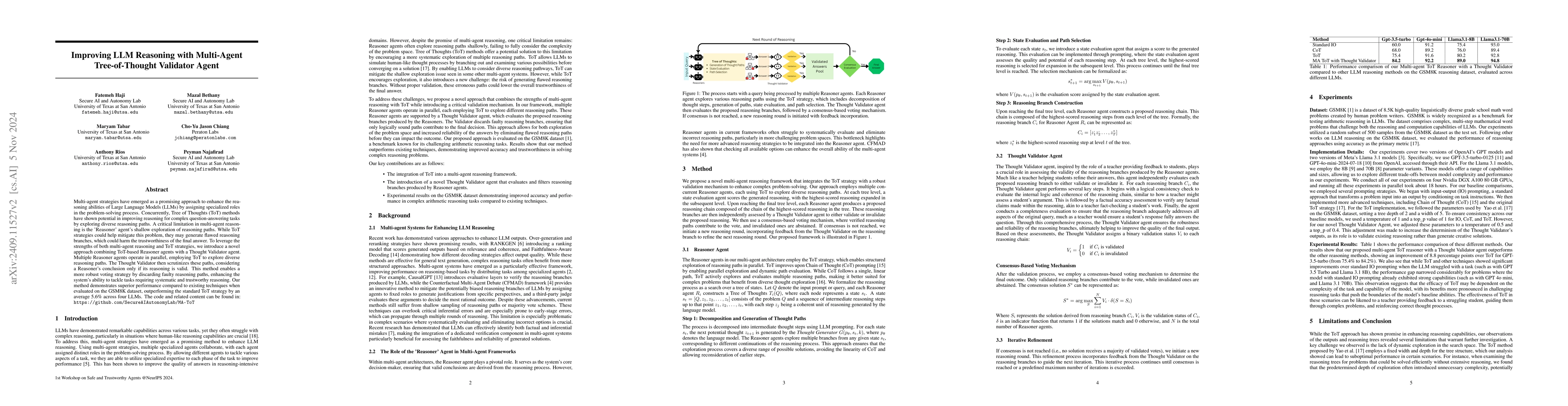 Thumbnail for Improving LLM Reasoning with Multi-Agent Tree-of-Thought Validator Agent