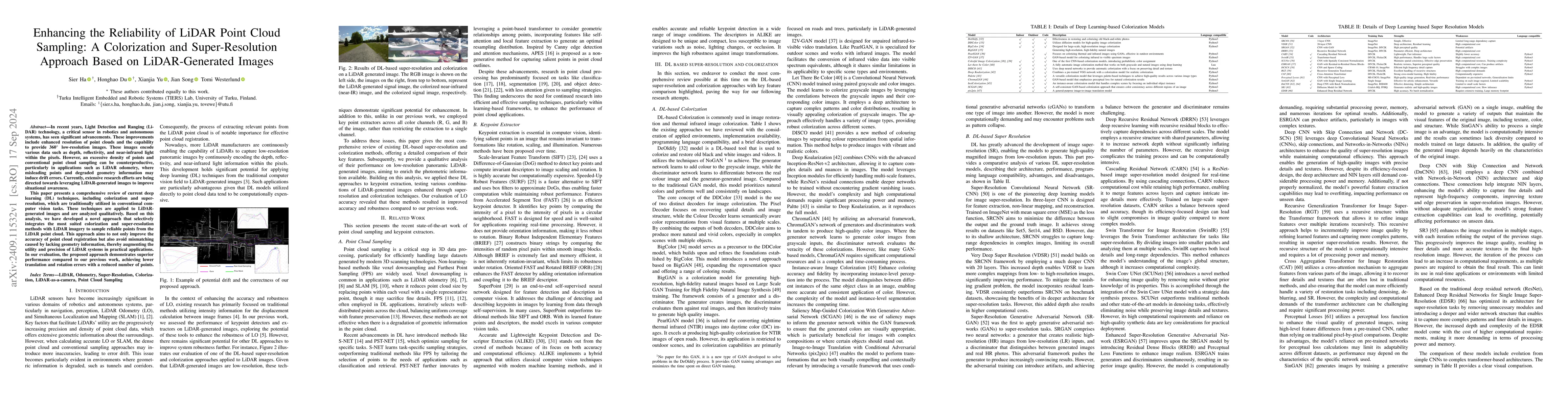 Thumbnail for Enhancing the Reliability of LiDAR Point Cloud Sampling: A Colorization
  and Super-Resolution Approach Based on LiDAR-Generated Images