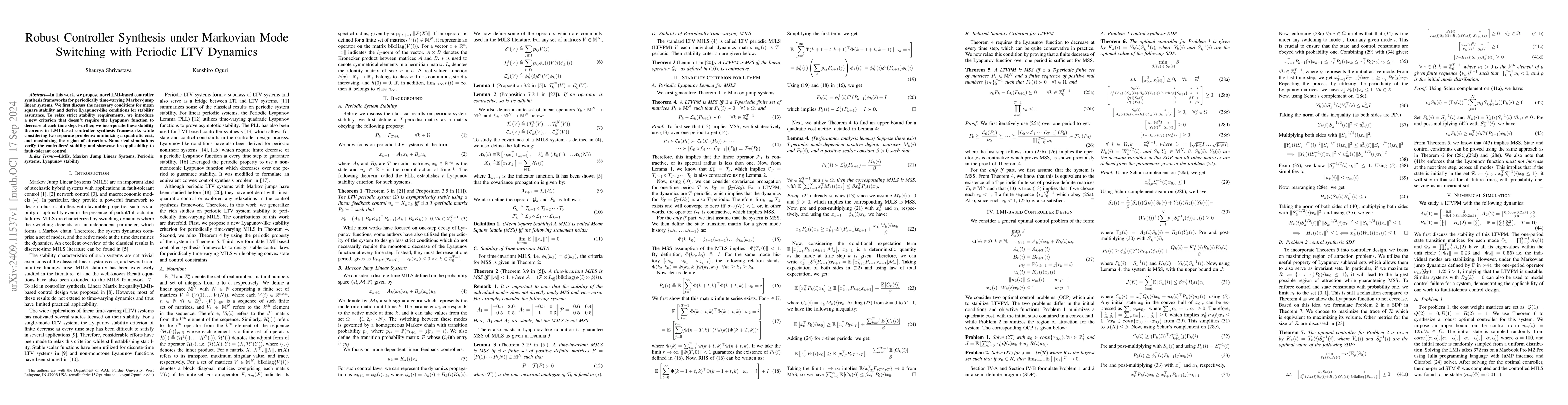 Thumbnail for Robust Controller Synthesis under Markovian Mode Switching with Periodic
  LTV Dynamics